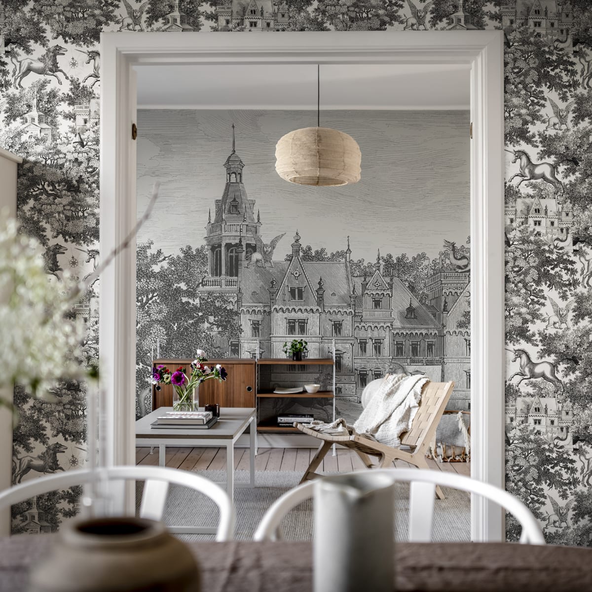 Fairy Tale Castle Wallpaper - Graphite - Rebel Walls - R19228 - Premier Wallcovering