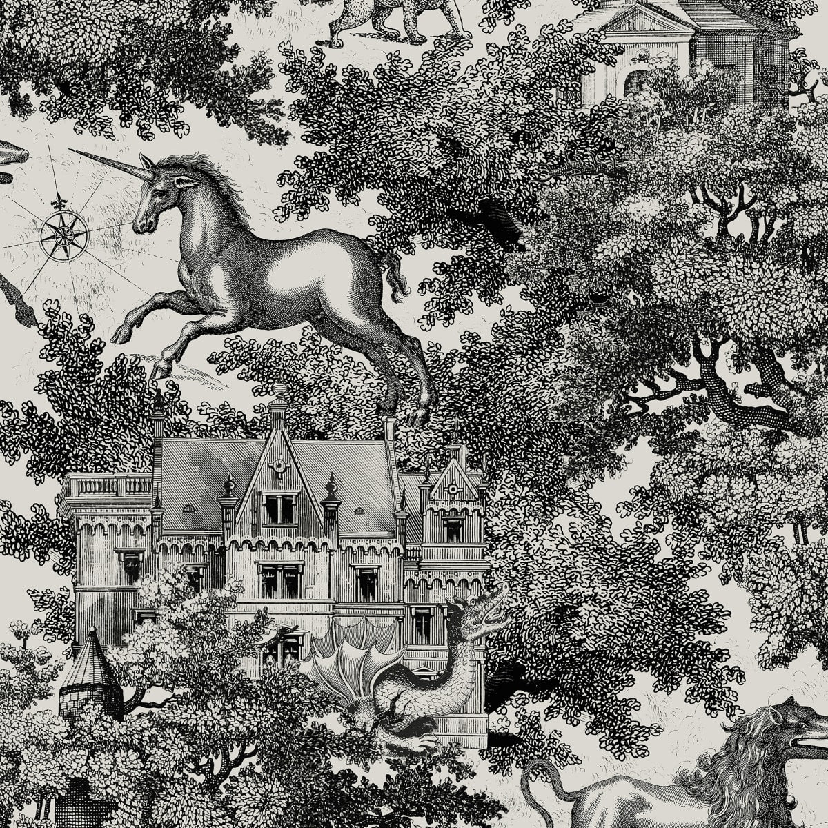 Fairy Tale Castle Wallpaper - Graphite - Rebel Walls - R19228 - Premier Wallcovering