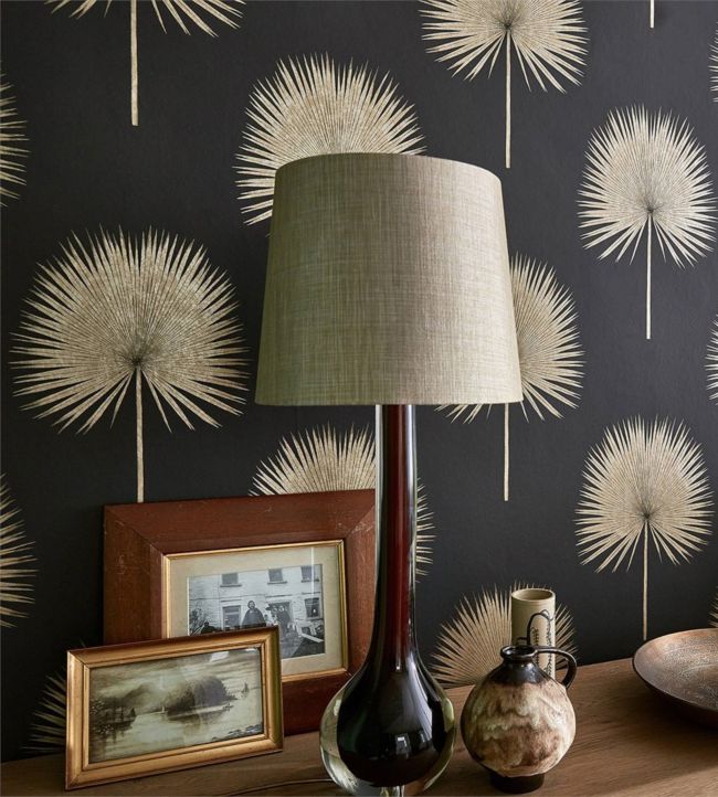 Fan Palm Wallpaper - Charcoal/Gold - DGLW216639 - Sanderson - Premier Wallcovering