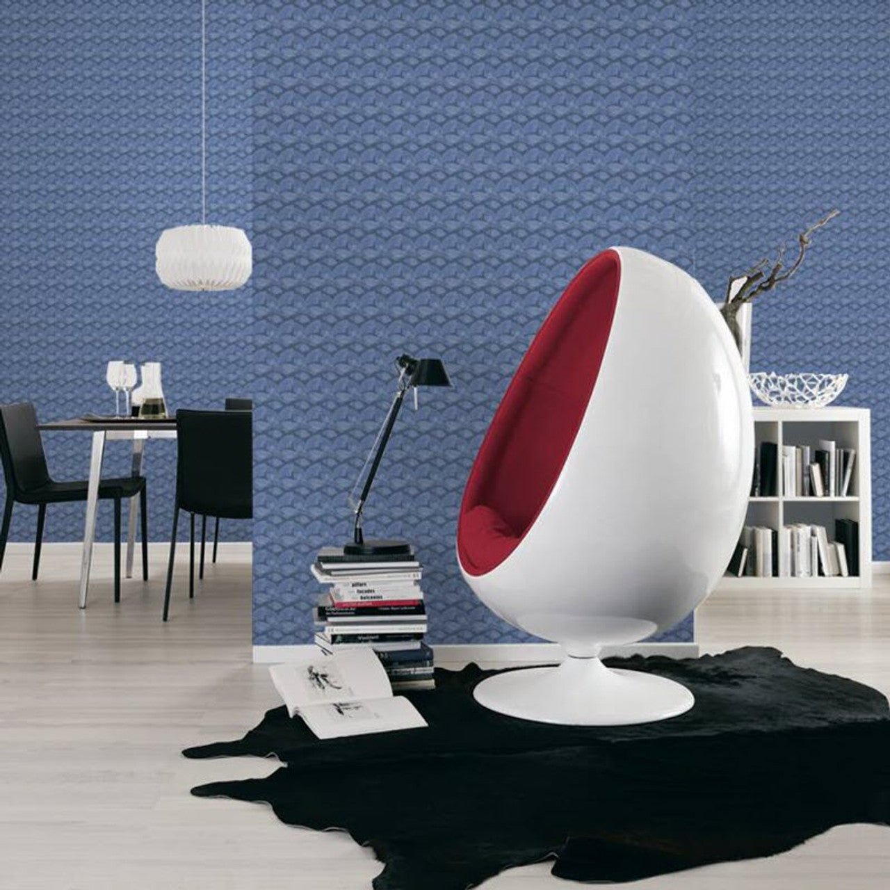 Fan Wallpaper - Navy - A S Creation - Karl Lagerfield - 37847 - 4 - Premier Wallcovering