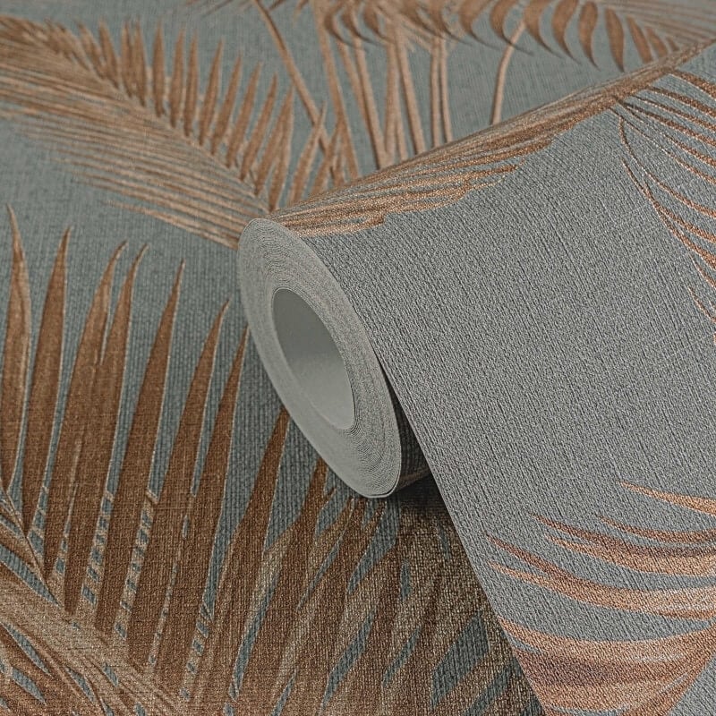 Fanned Palm Leaf Metallic Wallpaper - Grey/Copper - Michalsky Living - 39980-3 - Premier Wallcovering