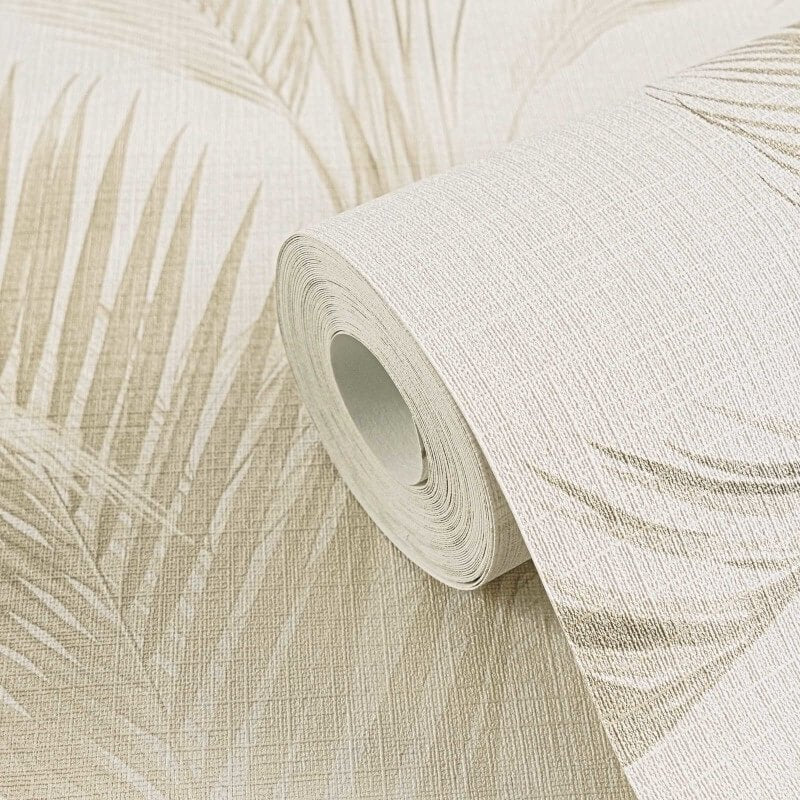 Fanned Palm Leaf Metallic Wallpaper - Cream/Beige - Michalsky Living - 39980-1 - Premier Wallcovering