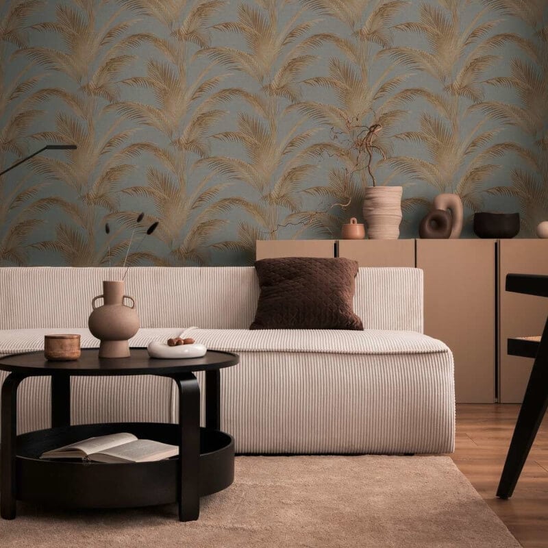 Fanned Palm Leaf Metallic Wallpaper - Grey/Copper - Michalsky Living - 39980-3 - Premier Wallcovering
