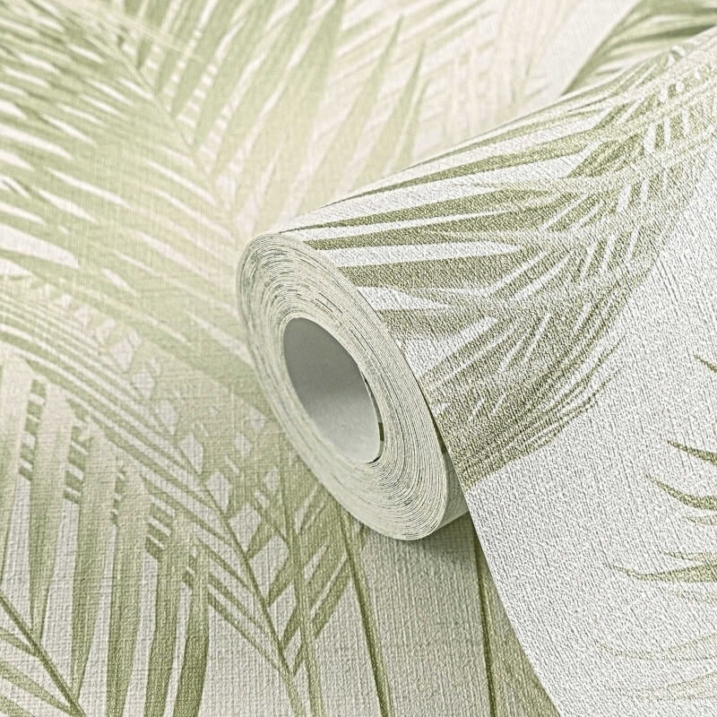 Fanned Palm Leaf Metallic Wallpaper - Cream/Green - Michalsky Living - 39980-2 - Premier Wallcovering