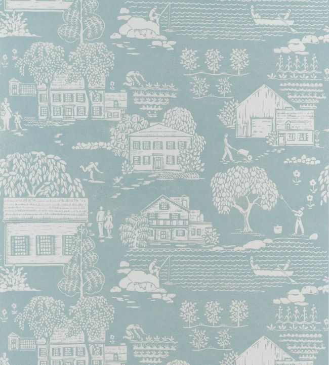 Farmingdale Wallpaper - Spa Blue - Anna French - AT16166 - Premier Wallcovering