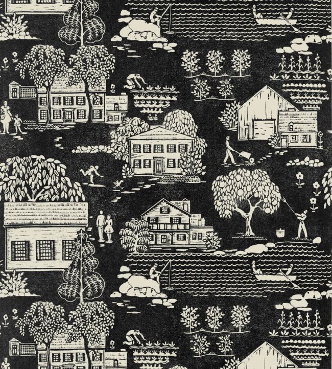Farmingdale Wallpaper - Black - Anna French - AT16163 - Premier Wallcovering