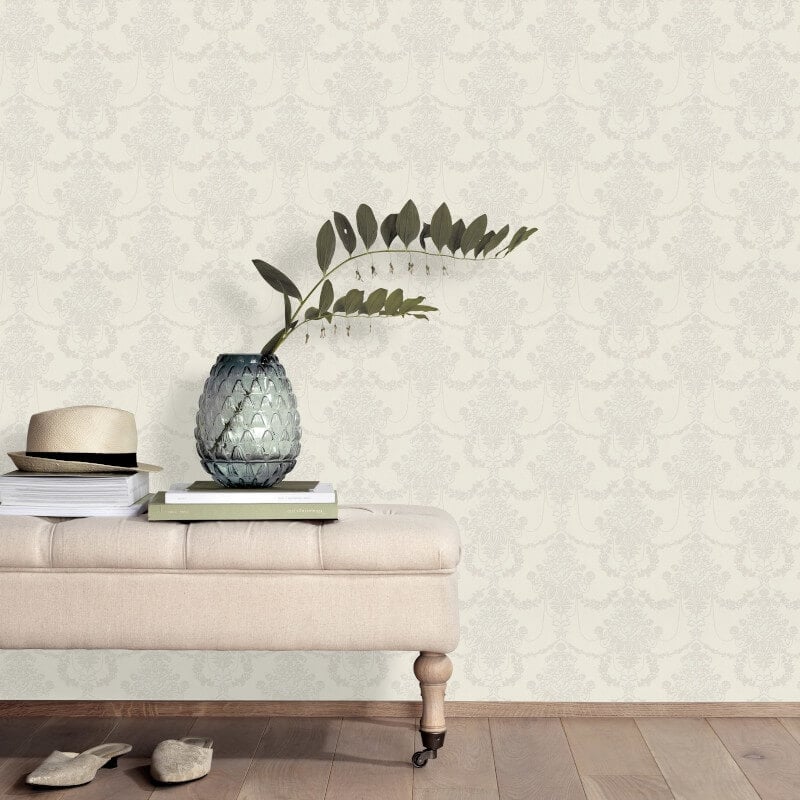 Felicite Floral Ornament Metallic Wallpaper - Light Cream - Erismann - 10287 - 14 - Premier Wallcovering