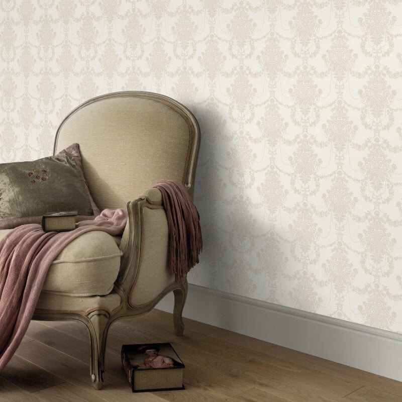 Felicite Floral Ornament Metallic Wallpaper - Cream - Erismann - 10287 - 02 - Premier Wallcovering