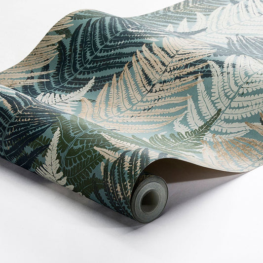 Fern Forest Wallpaper - Blue - Green and Beige - Boråstapeter - 1162 - Premier Wallcovering
