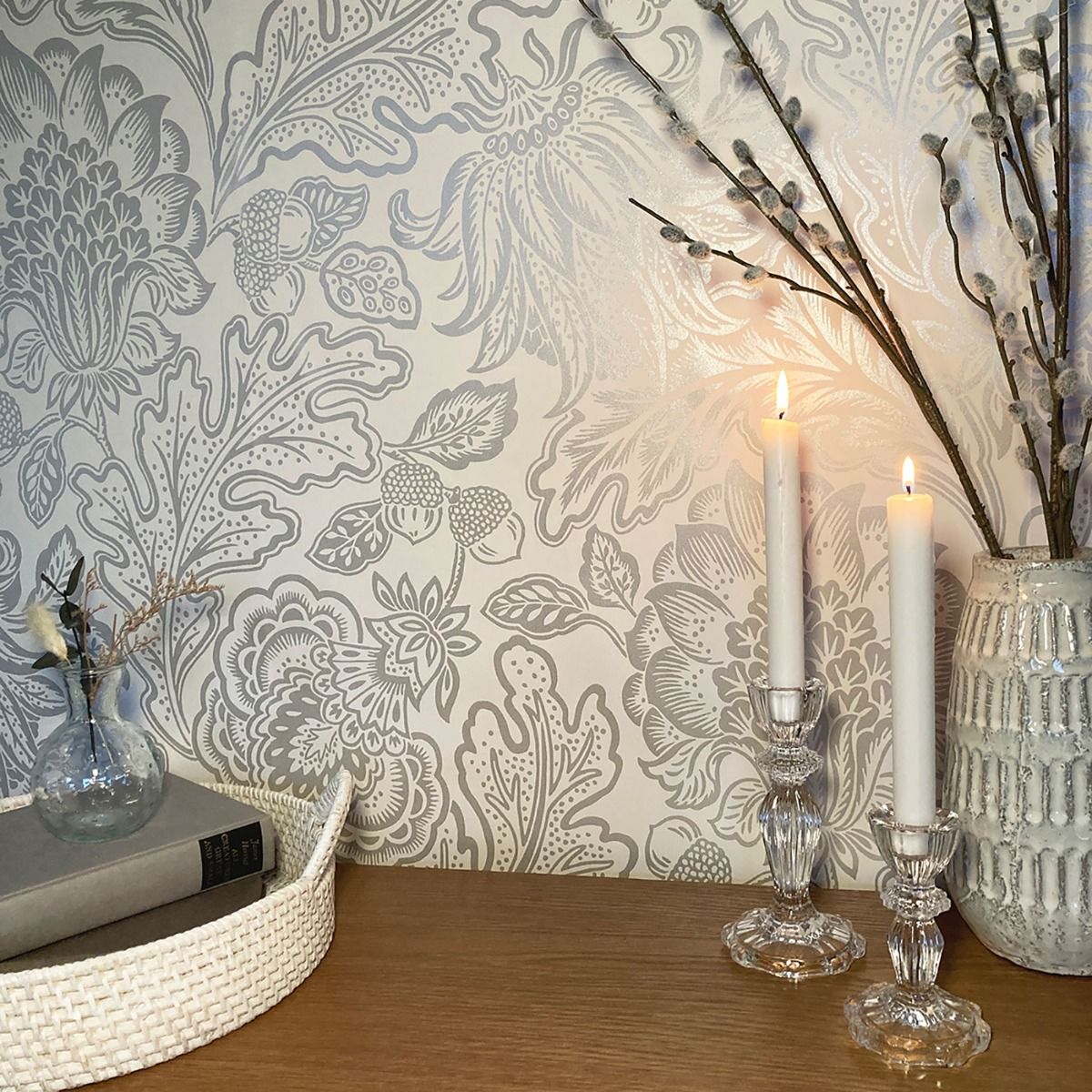 Fernhurst Floral Trail Wallpaper - Silver - Belgravia - 1110 - Premier Wallcovering