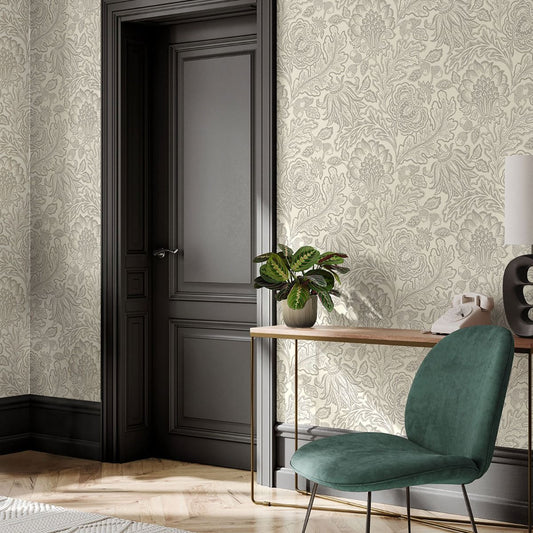 Fernhurst Floral Trail Wallpaper - Silver - Belgravia - 1110 - Premier Wallcovering