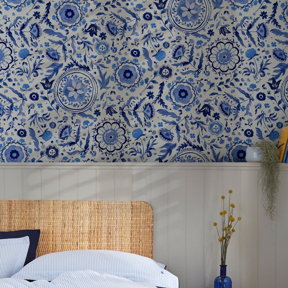 Festival Flowers Wallpaper - Blue - Joules - 120881 - Premier Wallcovering