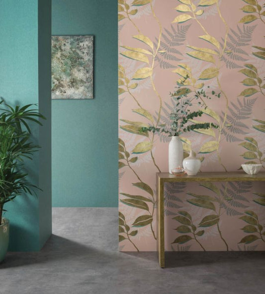 Feuille Dor Wallpaper - Blush / Gold - Osborne & Little - W7331-01 - Premier Wallcovering
