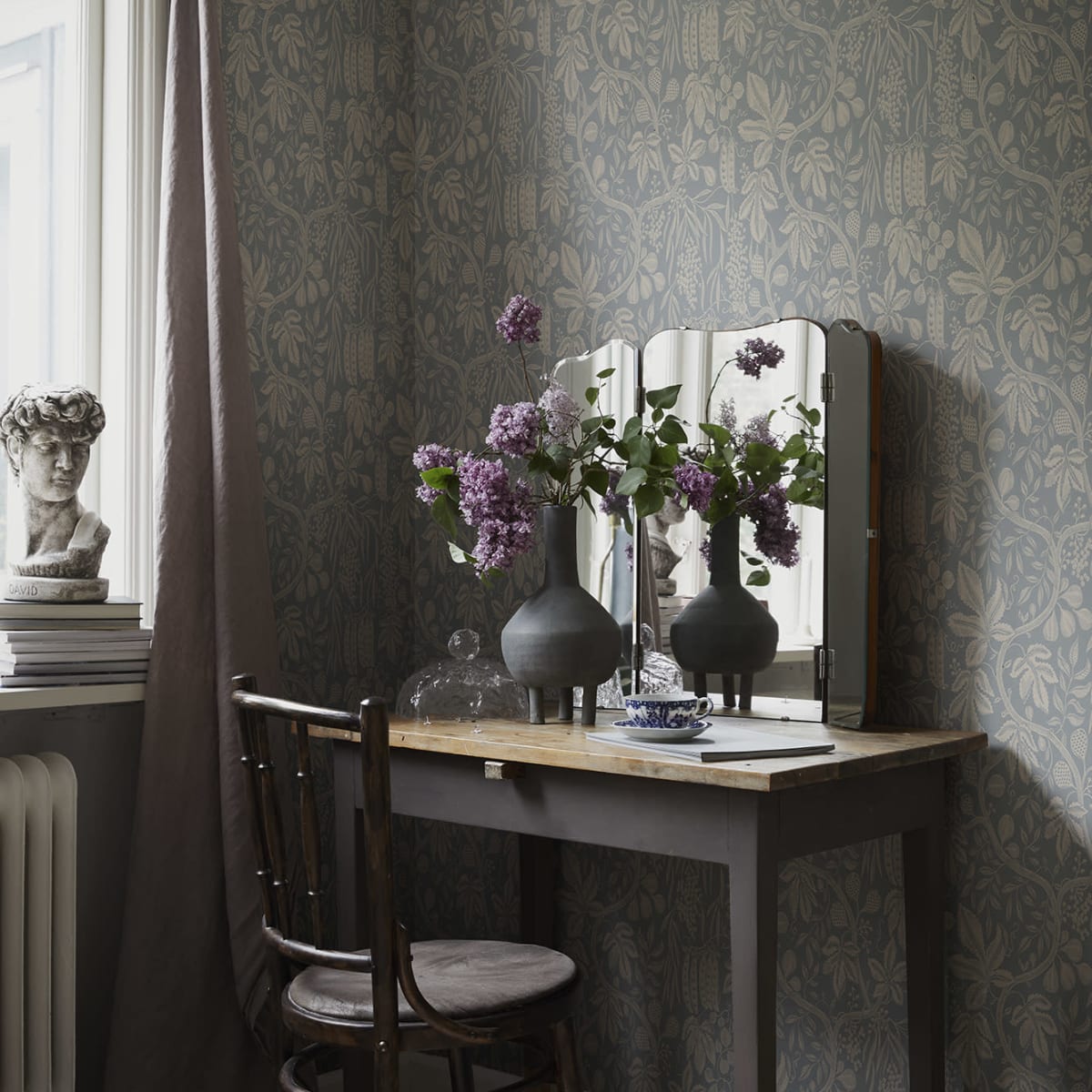 Fig Garden Wallpaper - Misty Blue - Sandberg - S10260 - Premier Wallcovering