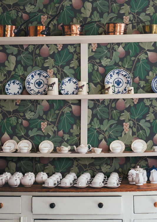 Figs Wallpaper - Wine Red - Summer Gray - Premier Wallcovering