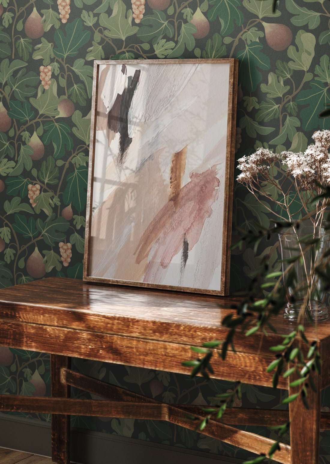 Figs Wallpaper - Wine Red - Summer Gray - Premier Wallcovering
