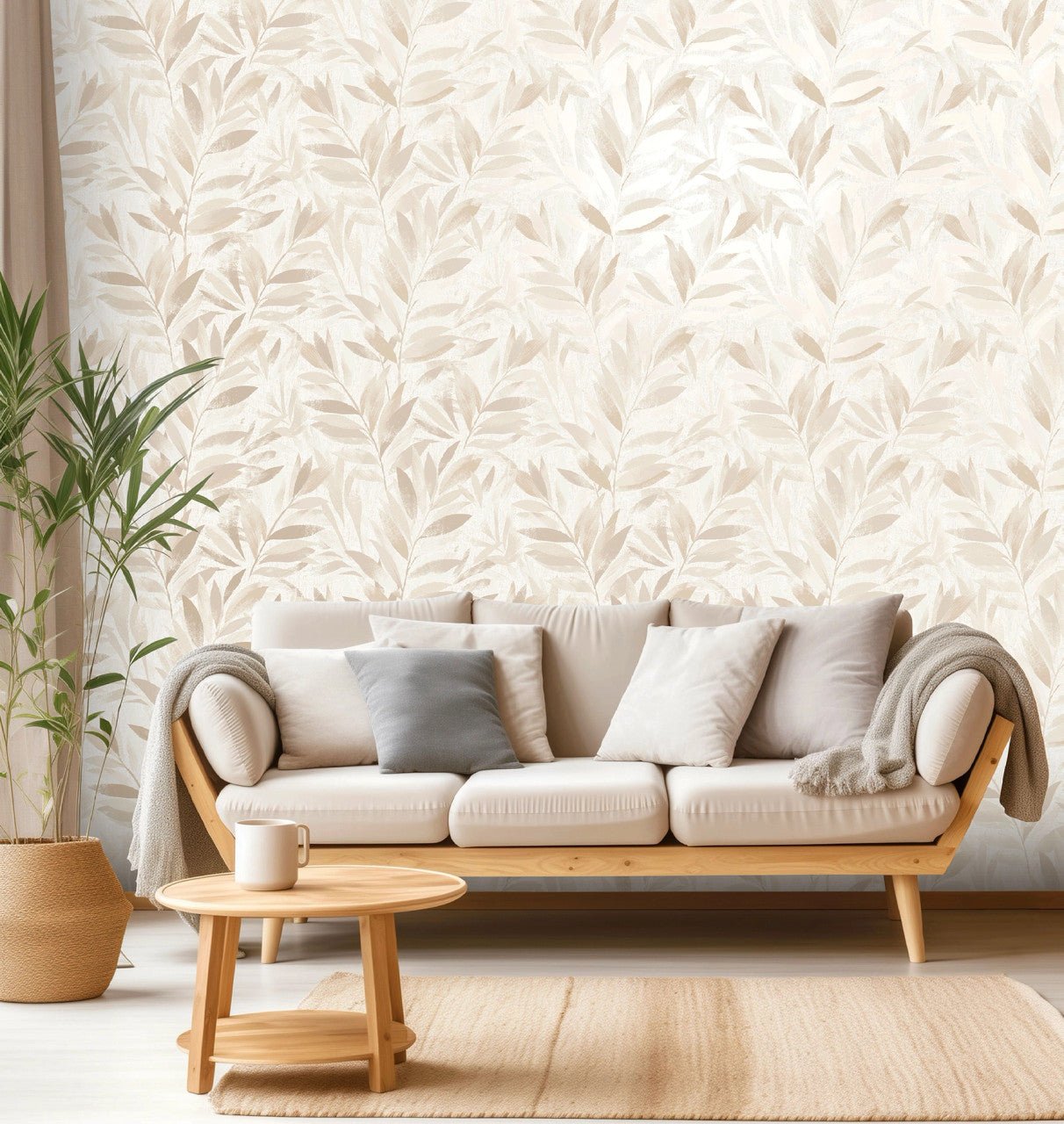 Fiji Leaf Elegant Homes Wallpaper - Neutral - Rasch - 311624 - Premier Wallcovering