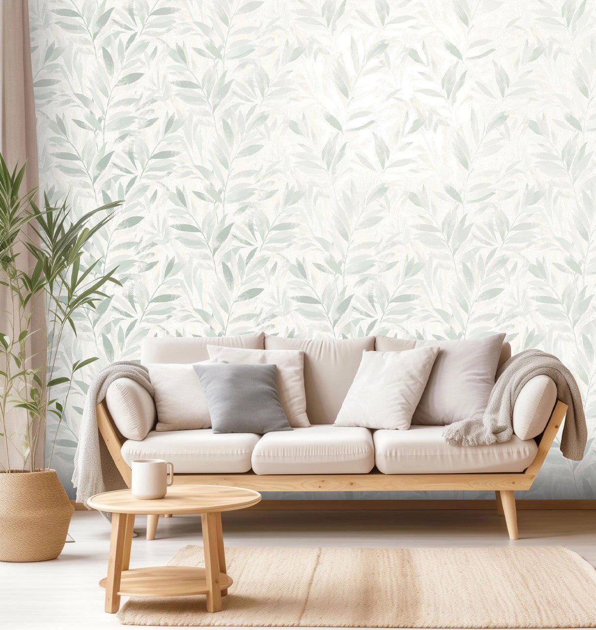 Fiji Leaf Elegant Homes Wallpaper - Sage - Rasch - 311631 - Premier Wallcovering