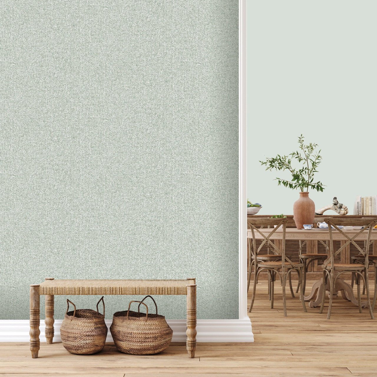 Fiji Plain Texture Elegant Homes Wallpaper - Sage Green - Rasch - 316124 - Premier Wallcovering
