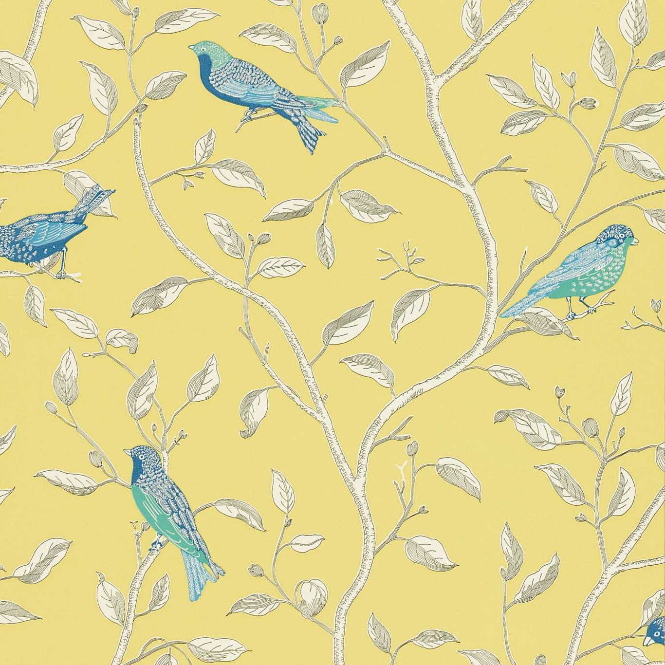 Finches Wallpaper - Yellow - DOPWFI101 - Sanderson - Premier Wallcovering