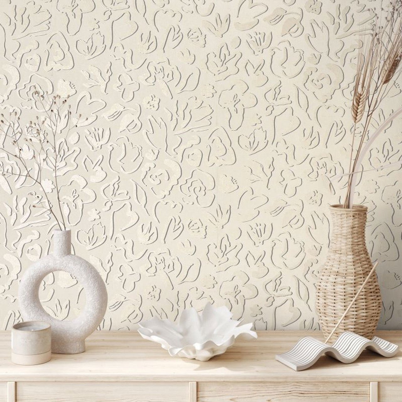 Fiore Salt Wallpaper - Sesame - Hohenberger - 65334 - Premier Wallcovering