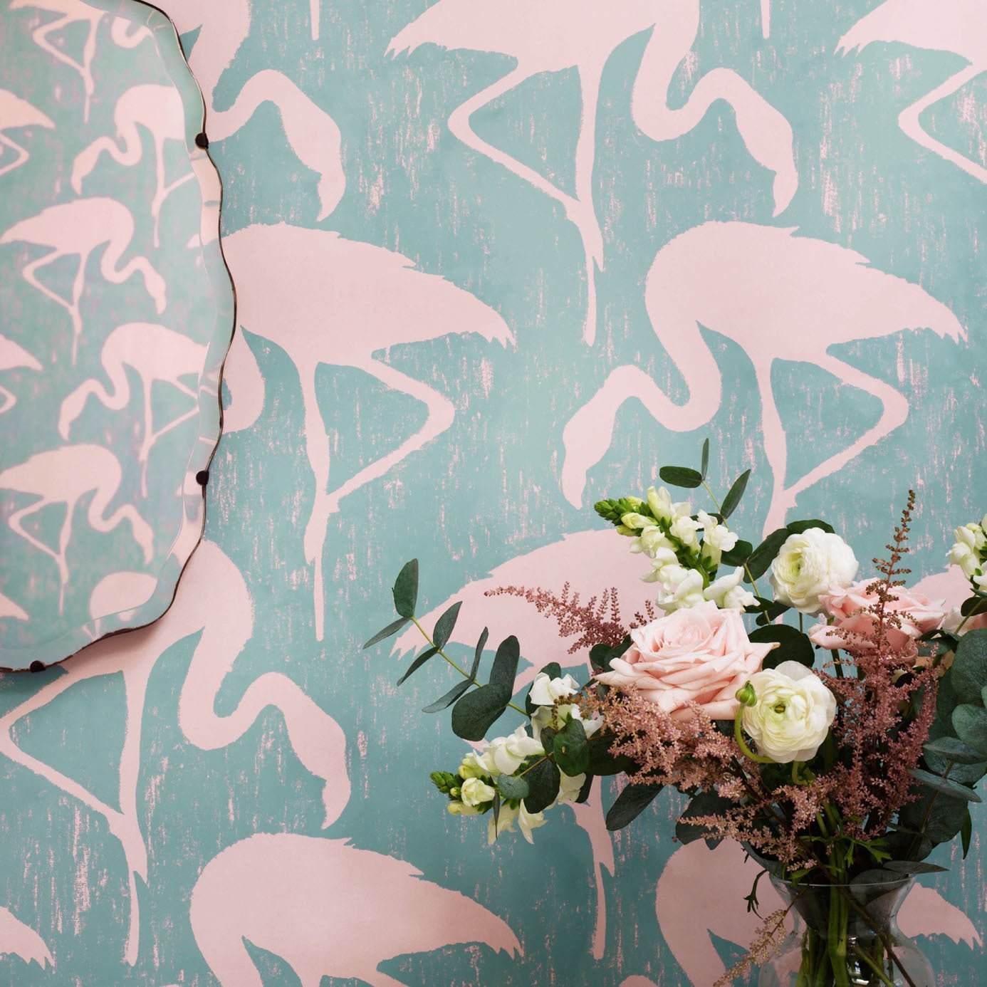 Flamingos Wallpaper - Turquoise Pink - DVIN214569 - Sanderson - Premier Wallcovering