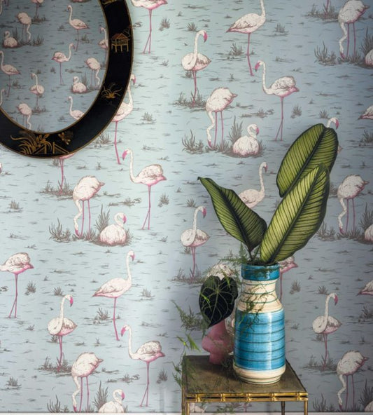 Flamingos Wallpaper - White & Fuchsia on Taupe - 66/6042 - Cole & Son - Premier Wallcovering