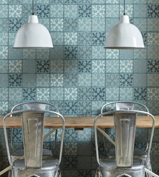 Fleur De Lys Tile Wallpaper - Canteen Blue - BG1600201 - Barneby Gates - Premier Wallcovering