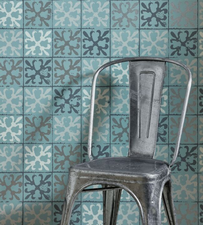 Fleur De Lys Tile Wallpaper - Canteen Blue - BG1600201 - Barneby Gates - Premier Wallcovering