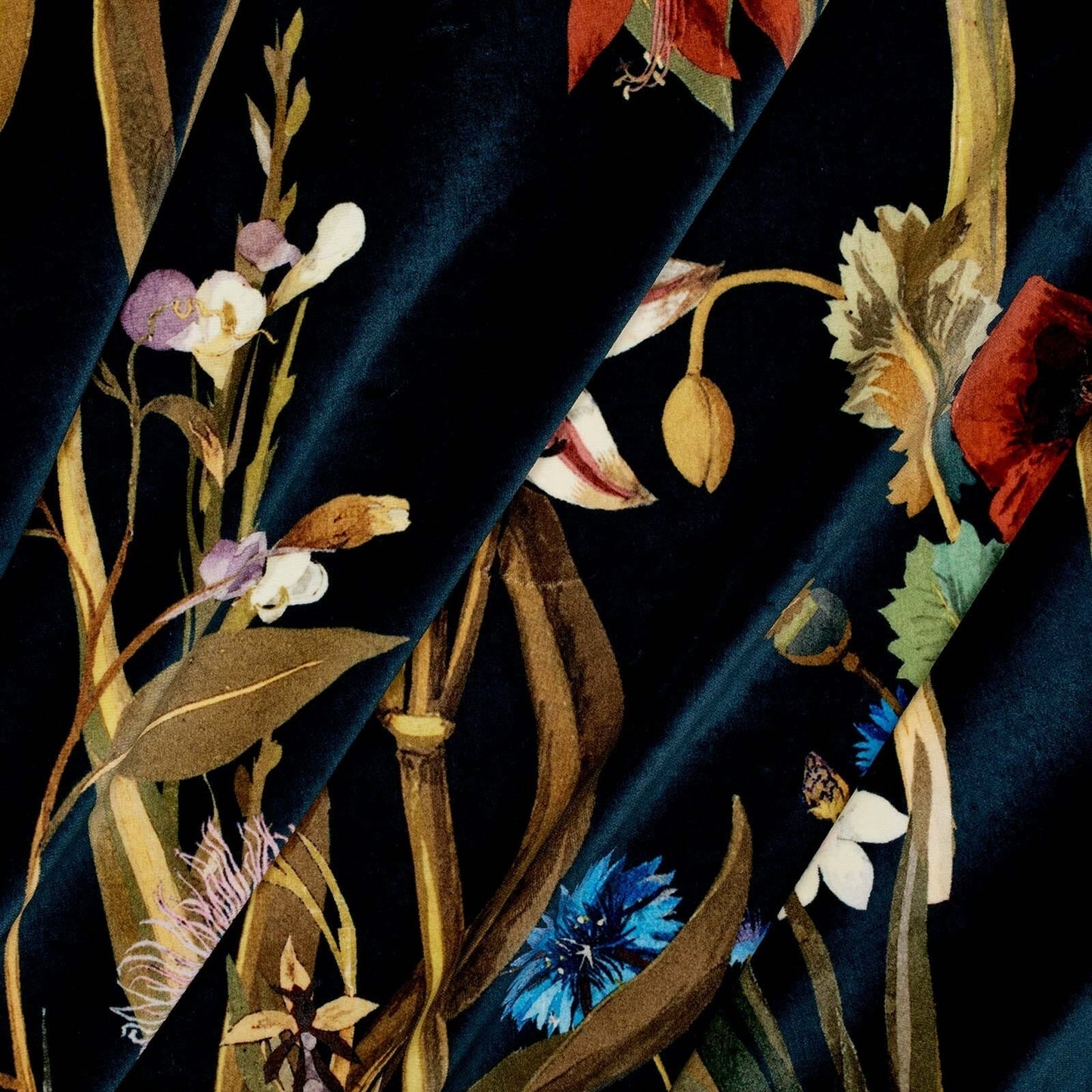 Flora Delanica Velvet Fabric - Midnight - House of Hackney - 1-FA-DEL-VE-MID-XXX-XXX - Premier Wallcovering
