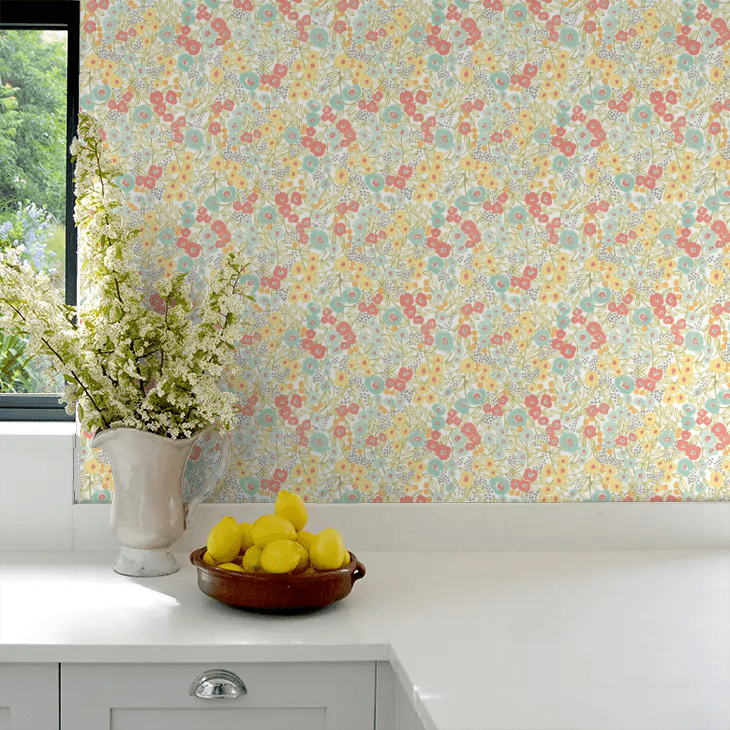 Flora Ditsy Wallpaper - Coral & Sky - Ohpopsi - GHS50115W - Premier Wallcovering