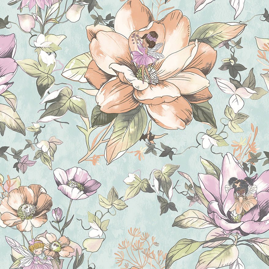 Floral Fairies Wallpaper - Teal - Holden Décor - 13210 - Premier Wallcovering