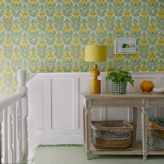 Floral Fanfare Wallpaper - Vivid Yellow - 1838 wallcoverings - 2311 - 171 - 01 - Premier Wallcovering