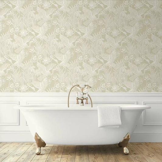 Floral Heron Wallpaper - Sand - NextWall - NW54505 - Premier Wallcovering