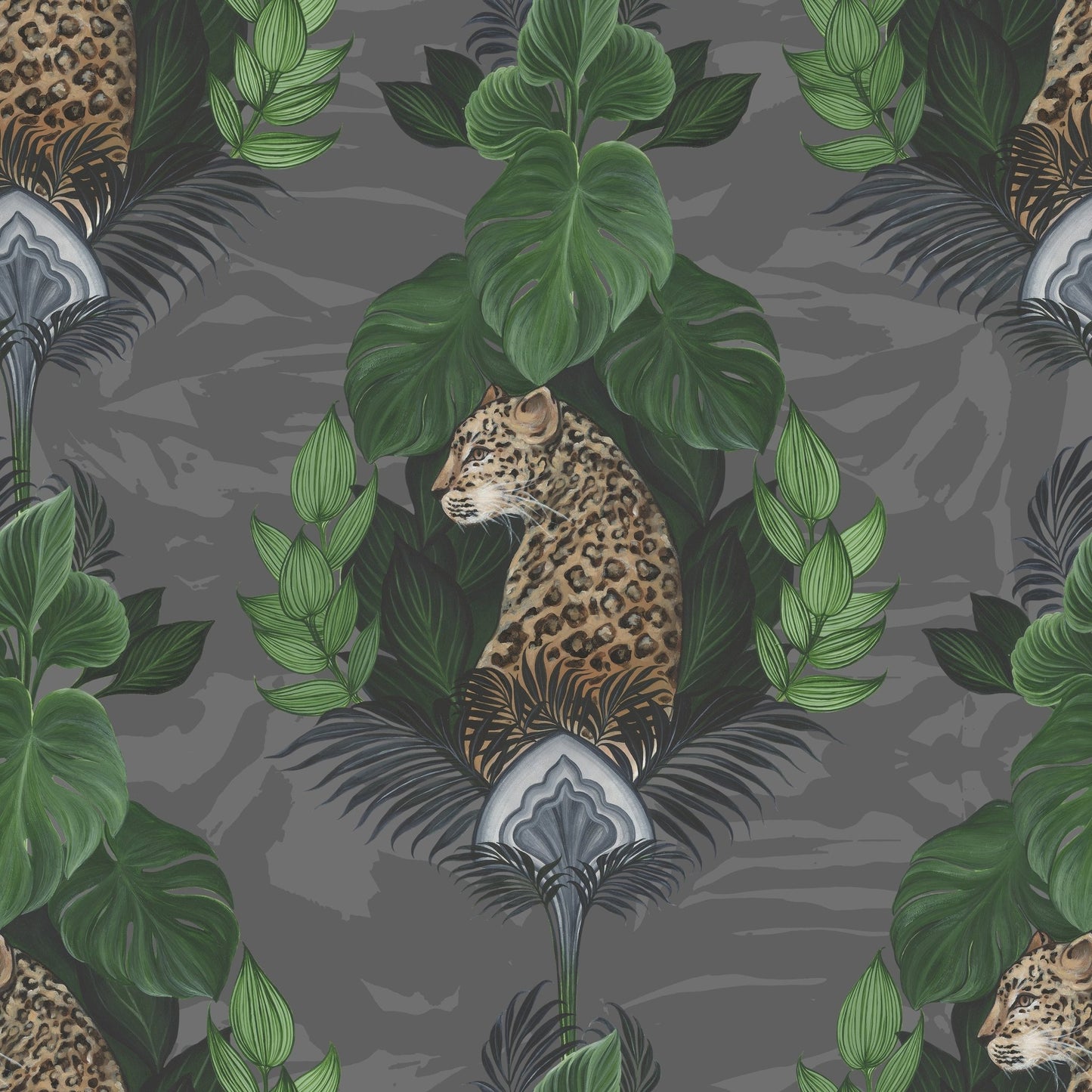 Floral Leopard Wallpaper - Charcoal - The Graduate Collection - EK01LEOPARDCHARCOAL - Premier Wallcovering