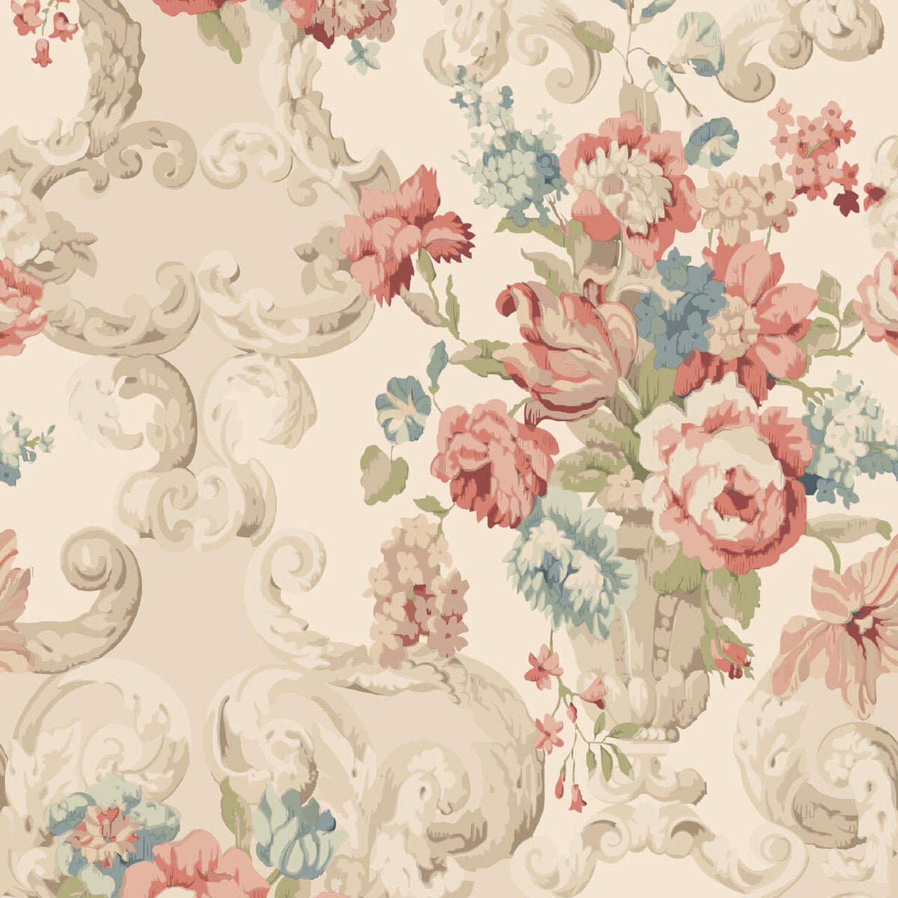 Floral Rococo Wallpaper - Red / Green - Mulberry Home - FG103/V117 - Premier Wallcovering