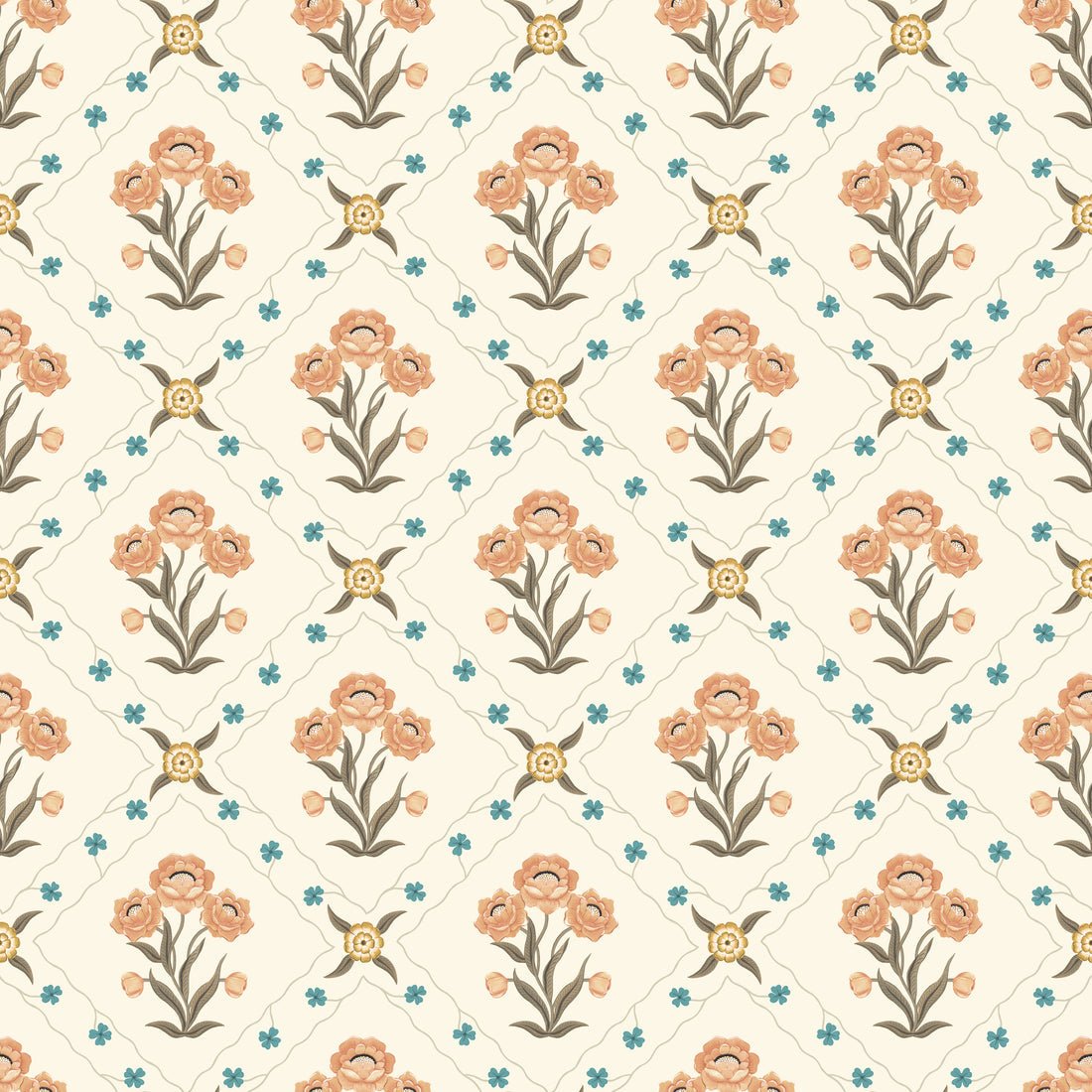 Floral Trellis Wallpaper - Apricot - Summer Gray - Premier Wallcovering