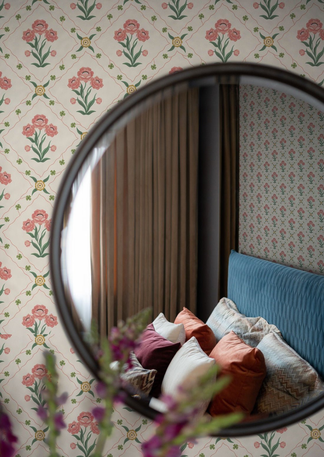 Floral Trellis Wallpaper - Rose - Summer Gray - Premier Wallcovering