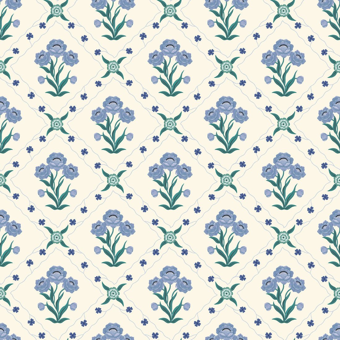 Floral Trellis Wallpaper - Sky - Summer Gray - Premier Wallcovering