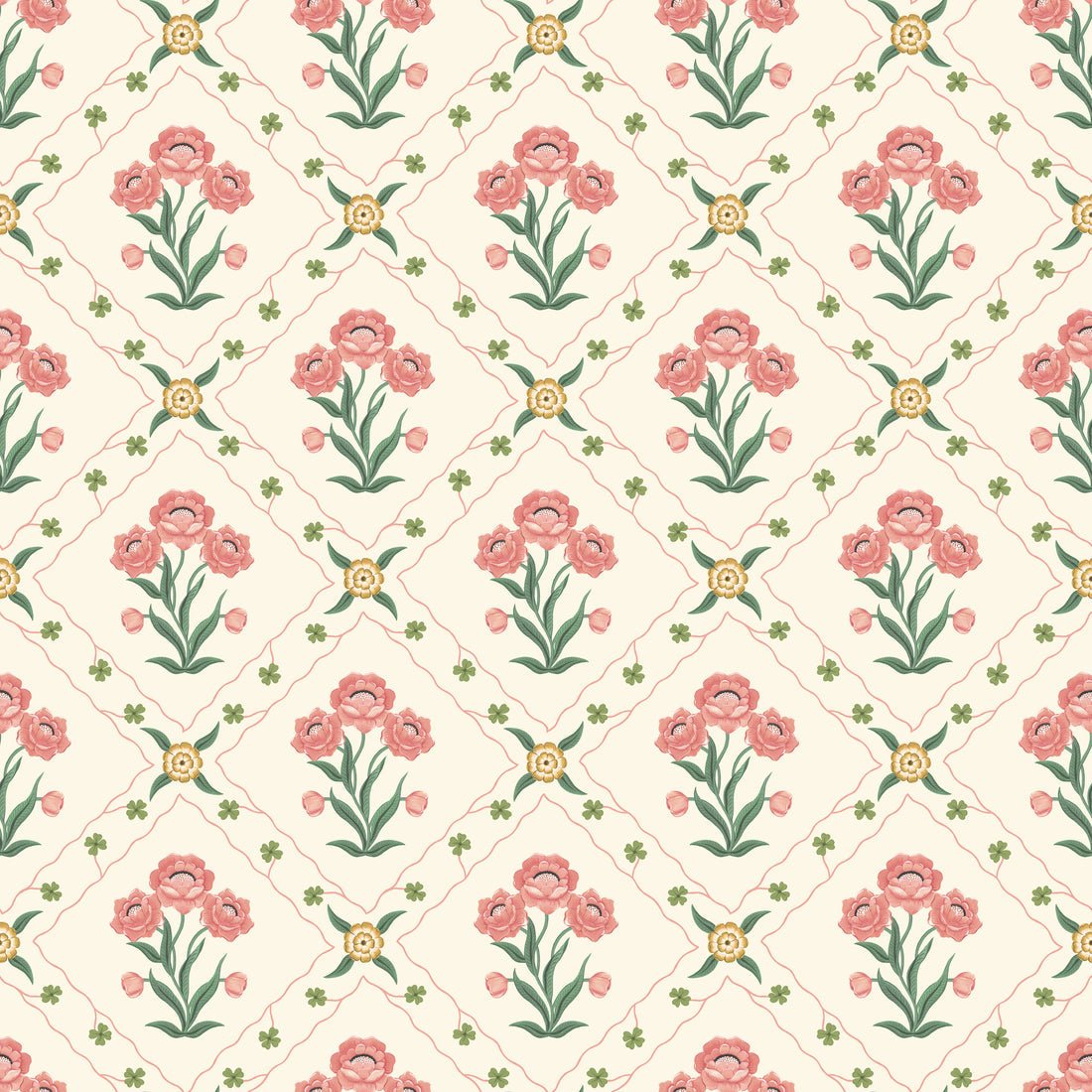 Floral Trellis Wallpaper - Rose - Summer Gray - Premier Wallcovering