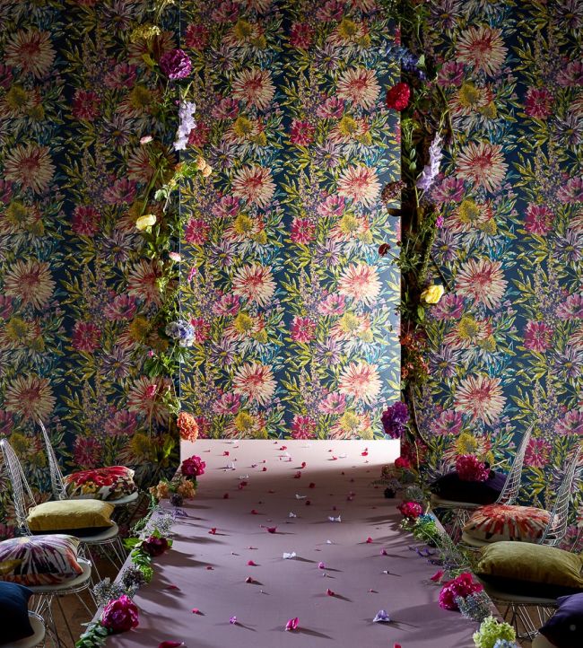 Floreale Wallpaper - Cornflower/Gilver - HSTO111496 - Harlequin - Premier Wallcovering