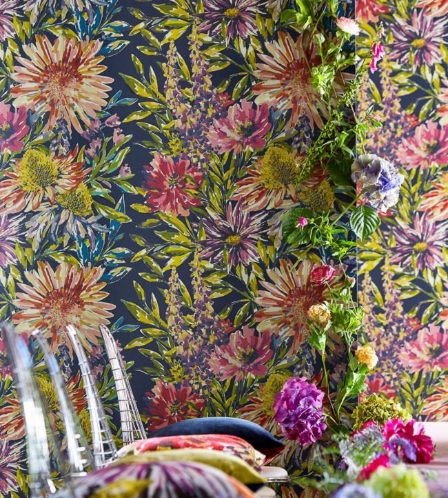 Floreale Wallpaper - Cornflower/Gilver - HSTO111496 - Harlequin - Premier Wallcovering