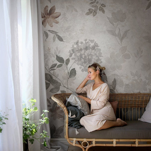 Florence Wall Mural - Grey/ Muted Green/ Pink - Boråstapeter - 3594 - Premier Wallcovering