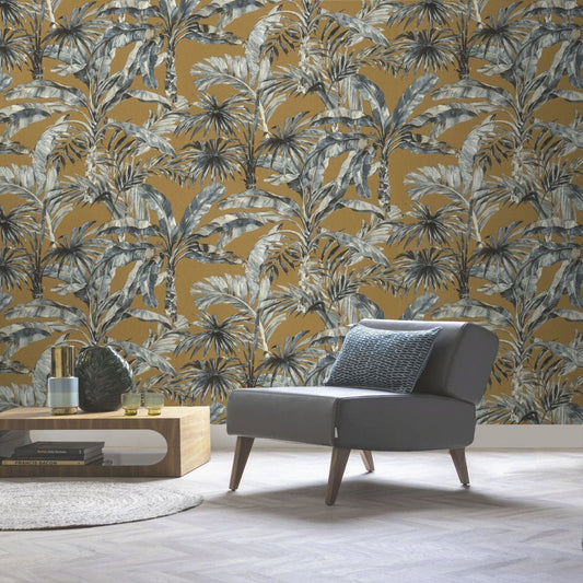 Florentine Jungle Leaves Wallpaper - Grey/Brown - Rasch - 485264 - Premier Wallcovering