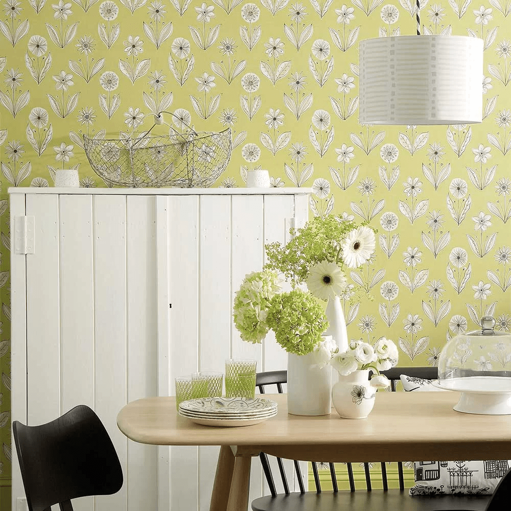 Florette Acid Drop Wallpaper - Black / White / Lime - Little Greene - 0271FLACIDD - Premier Wallcovering