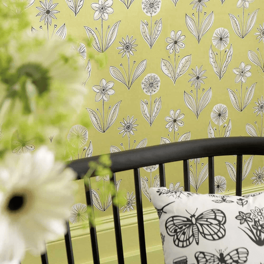 Florette Acid Drop Wallpaper - Black / White / Lime - Little Greene - 0271FLACIDD - Premier Wallcovering