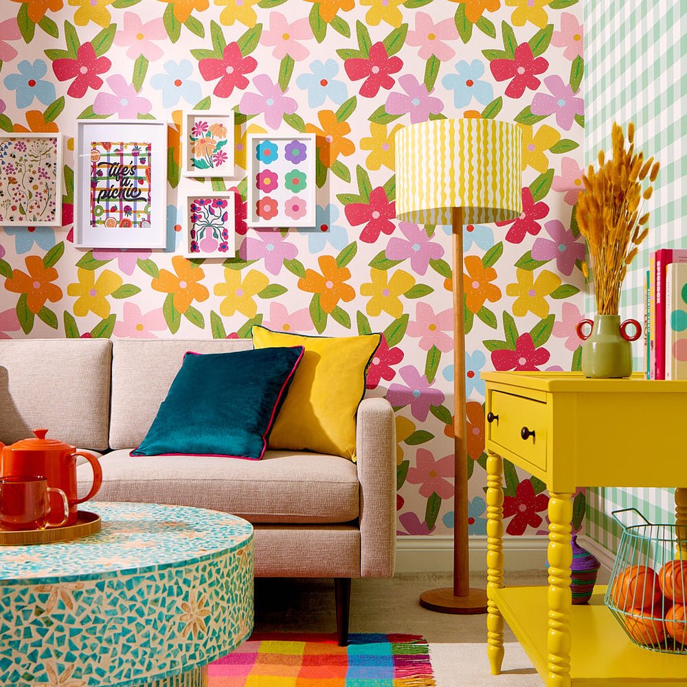 Flower Bomb Wallpaper - Brights on Strawberry Cheesecake - Lust Home - LH900426 - Premier Wallcovering