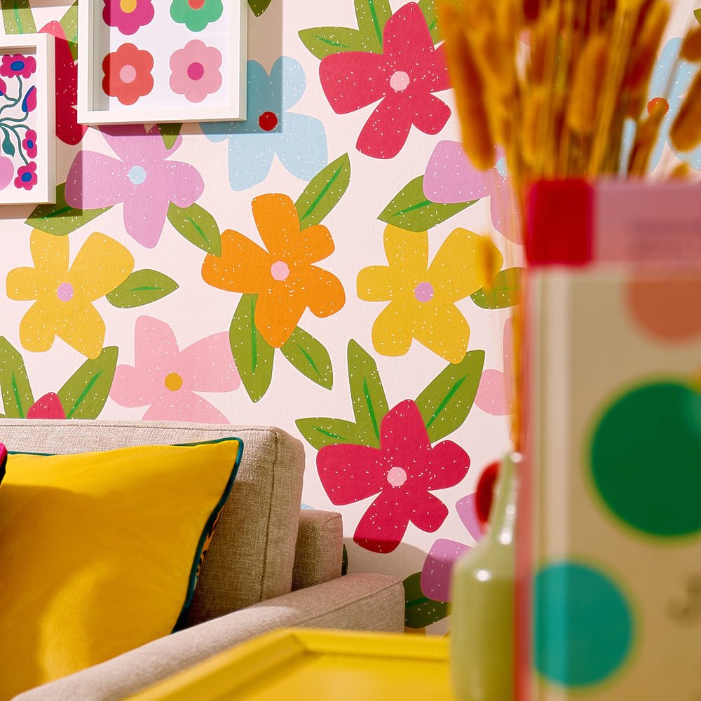 Flower Bomb Wallpaper - Brights on Strawberry Cheesecake - Lust Home - LH900426 - Premier Wallcovering