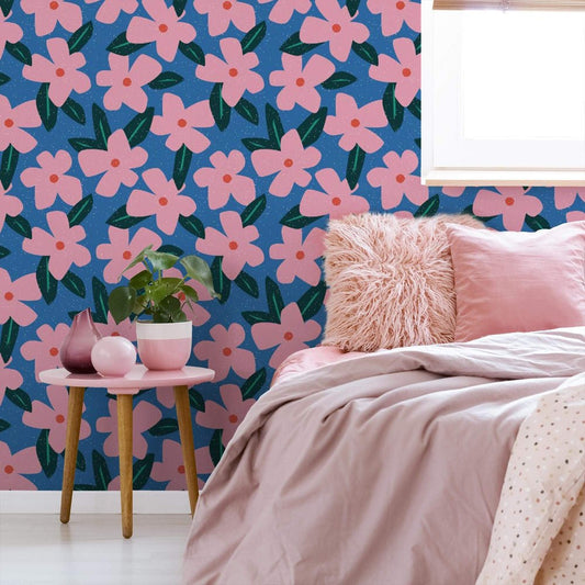 Flower Bomb Wallpaper - Cobalt Blue & Pink - Lust Home - LH900273 - Premier Wallcovering