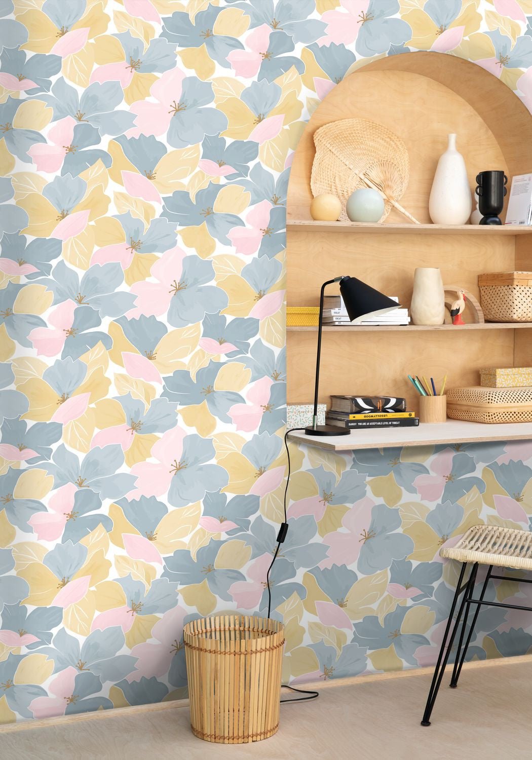 Flower Power August Wallpaper - Bleu Rose - Caselio - 101886042 - Premier Wallcovering